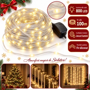 Instalație LED Tip liniară din sarma siliconata, 100 m, 800 LED, lumină alb cald - Img 6