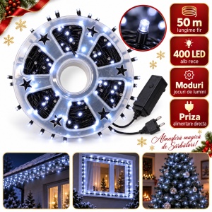 Instalație LED tip rolă, 50 m, 400 LED alb rece, fir negru - Img 5