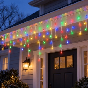 Instalatie LED Tip turturi , 120 LED-uri multicolor, 5 m, fir alb, multiple jocuri de lumini - Img 3