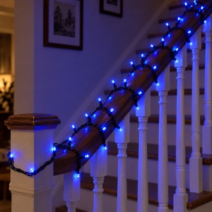 Instalație liniară de Crăciun, 100 LED-uri albastre, 9 m, fir negru, interior/exterior - Img 4