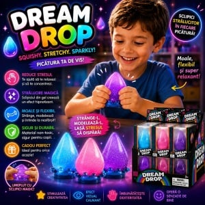 Jucărie Antistres NeeDoh Dream Drop, Squishy în Formă de Picătură cu Sclipici, Model Aleatoriu