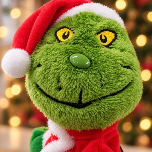 Jucărie de pluș Grinch care cântă și dansează twerk, costum Moș Crăciun, aprox. 45 × 25 cm - Img 5