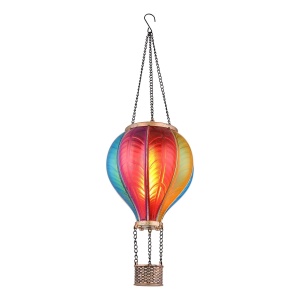Lampă solară LED tip balon aer cald cu efect flacără, multicolor, plastic