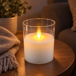 Lumânare decorativă LED în pahar de sticlă, flacără realistă, 7,5x10 cm - Img 3