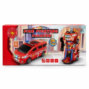 Masina pompieri transformabila 2 in 1 cu robot, lumini si sunete, rosie, 21.5x10.5 cm