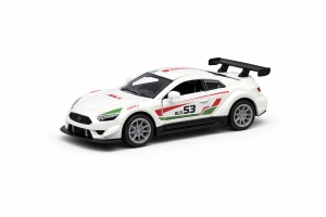 Mașinuță sport metalică albă cu uși deschise, 14x5,5x6,5 cm, ideală pentru colecționari și copii