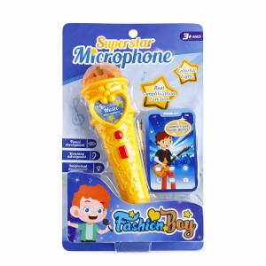 Microfon karaoke copii cu lumini, conexiune telefon, reincarcabil, galben 29x18 cm