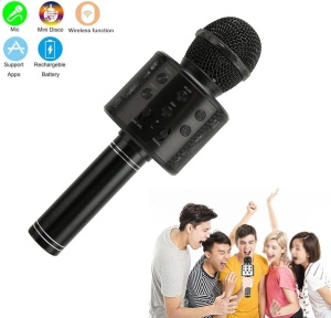 Microfon karaoke wireless Bluetooth cu difuzor, voice changer, USB si TF Card, negru - Img 2