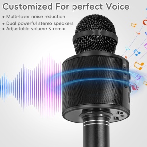 Microfon karaoke wireless cu boxa Bluetooth, efecte vocale si lumini LED, negru - Img 2