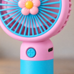 Mini ventilator de mână, reîncărcabil USB-C, 3 trepte de viteză, model floare, roz și turcoaz - Img 7