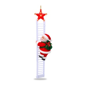 Moș Crăciun pe scară 70 cm (3 piese), figurină 20 cm, plastic și textil, muzică și lumini - Img 7