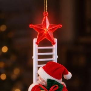 Moș Crăciun pe scară 70 cm (3 piese), figurină 20 cm, plastic și textil, muzică și lumini - Img 12