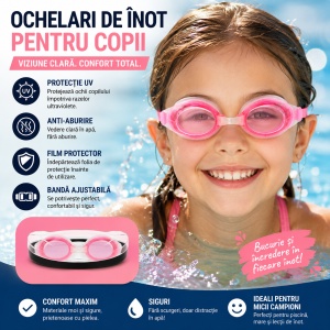 Ochelari de Înot pentru Copii Roz – Reglabili, Anti-Aburire și Protecție UV - Img 2