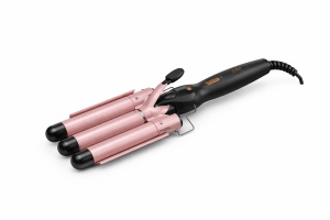 Ondulator par profesional 3 cilindri GW-7793, bucle tip valuri, incalzire PTC, roz cu negru - Img 2