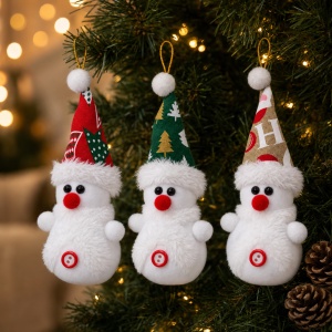 Ornamente de brad, set 12 bucăți, om de zăpadă din pluș, culori asortate, 17 × 6 cm - Img 3