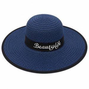 Palarie de vara dama bleumarin cu protectie UV si banda decorativa eleganta