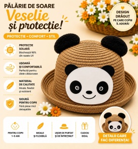 Palarie de Vara Maro Deschis cu Panda pentru Copii, Protectie UV si Design Vesel - Img 2
