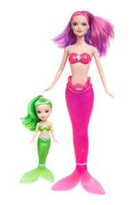 Papusa sirena roz+ mini papusa sirena albastra