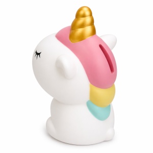 Pușculiță unicorn alb, 20,5 cm, din plastic, design adorabil, cu capac inferior - Img 3