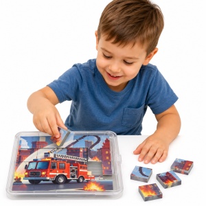 Puzzle 3D Pompieri Roșu pentru Copii, Material Plastic, Indemanare - Img 2