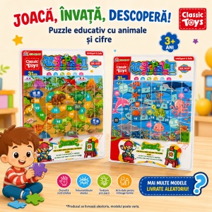 Puzzle Educativ pentru Copii 40x30 cm, Modele Diverse cu Animale și Cifre - Img 2