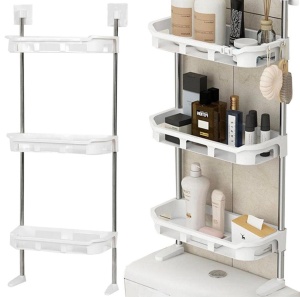 Raft multifunctional depozitare plastic alb, 3 niveluri, organizator baie bucatarie - Img 2