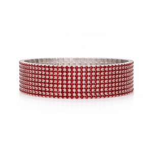 Set 12 bratari ROXE argintii elastice cu pietre rosii elegante