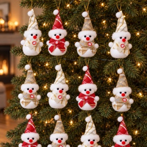 Set 12 ornamente de brad om de zăpadă, polistiren și textil, culori asortate, 17 × 6 cm - Img 8