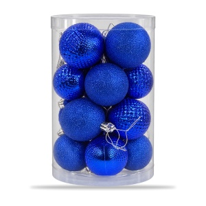 Set 16 globuri de Crăciun albastre din plastic, modele asortate cu sclipici, tub 33x17 cm - Img 6