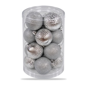Set 16 globuri de Crăciun argintii, plastic rezistent, model mixt mat și lucios, 6 cm - Img 2