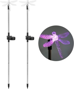 Set 2 Lampi Solare Gradina Libelula LED Multicolor, Iluminare Automata, Decor Exterior - Img 3