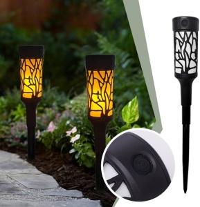 Set 2 Lămpi Solare LED pentru Grădină, Decorative, Plastic, Negru și Galben