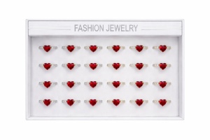 Set 24 inele dama elegante cu inimioara rosie, auriu si argintiu, reglabile ROXE
