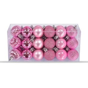 Set 36 globuri de Crăciun roz, 6 modele, plastic, agățătoare argintie, cutie 29 x 14 cm - Img 10