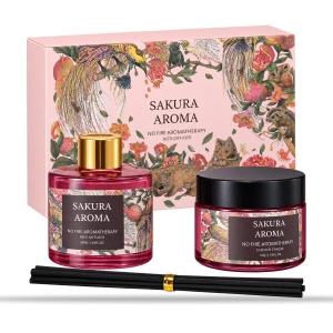 Set cadou lumânare parfumată și difuzor cu bețișoare, parfum Sakura, 20 × 14 cm - Img 2
