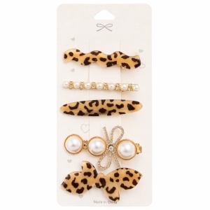 Set de 5 clame de par , Model Leopard și Perle, Accesorii Elegante