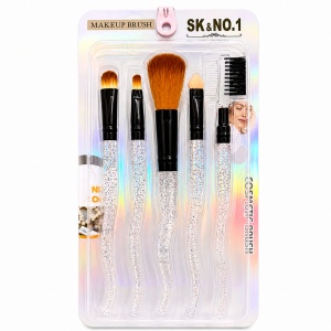 Set de 5 Pensule Profesionale pentru Machiaj – Mânere cu Sclipici Multicolor și Fibre Ultra-Moi