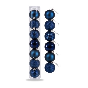 Set de 7 globuri de Craciun, albastre, modele asortate in set, din plastic, 7 cm - Img 3