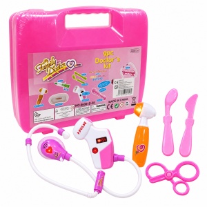 Set doctor jucarie pentru fetite, 9 piese, cu lumini si sunete, valiza roz - Img 2