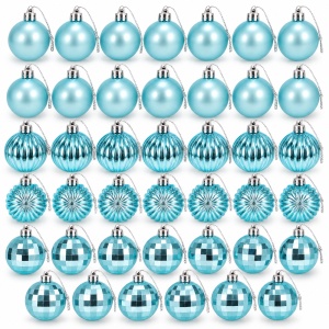 Set globulețe brad de Crăciun, 34 bucăți, plastic albastru deschis, 19 x 9,5 cm
