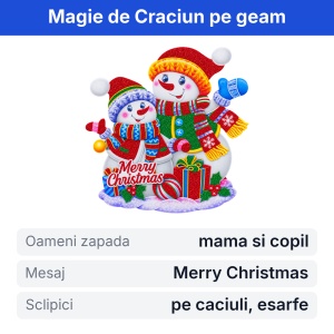 Sticker decorativ Craciun cu oameni de zapada, pentru geam, cu sclipici, 48x42cm - Img 2
