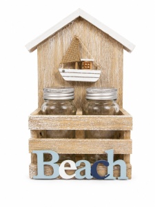 Suport Decorativ Beach cu 2 Borcane din Sticlă – Suvenir Marin pentru Depozitare și Decor