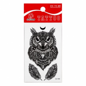 Tatuaj Temporar Semipermanent Bufniță Mistică 10 cm – Design Tribal Alb-Negru