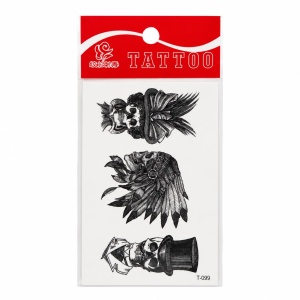 Tatuaj Temporar Semipermanent Cranii Vintage cu Pene și Elemente Tribale