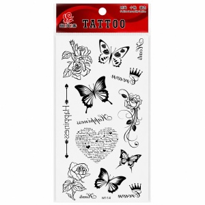 Tatuaj Temporar Semipermanent Fluturi Eleganți Black & White – 18 cm, Rezistent la Apă