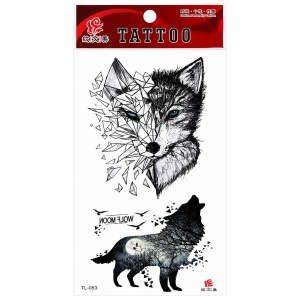 Tatuaj Temporar Semipermanent Lup Geometric și Lup în Lumina Lunii – 18 cm, Rezistent la Apă