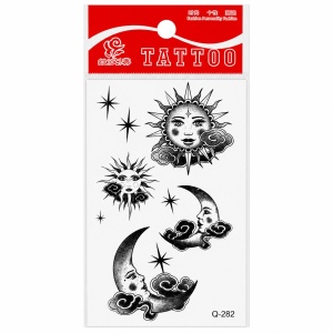 Tatuaj Temporar Semipermanent Soare și Lună – Design Astral Vintage, 10 cm