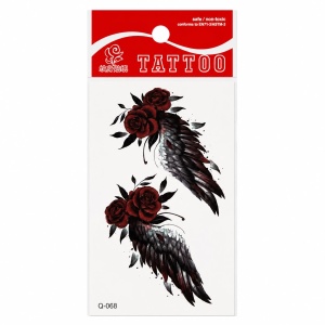 Tatuaj Temporar Semipermanent Trandafiri Roșii și Aripi Negre 10 cm – Design Elegant și Romantic
