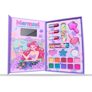 Trusa de machiaj pentru copii Mermaid, cu oglinda incorporata, IGOODCO IG-3176