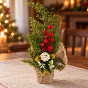 Aranjament decorativ de Crăciun cu con de brad, bilă din răchită și iută, 23x8 cm - Img 3